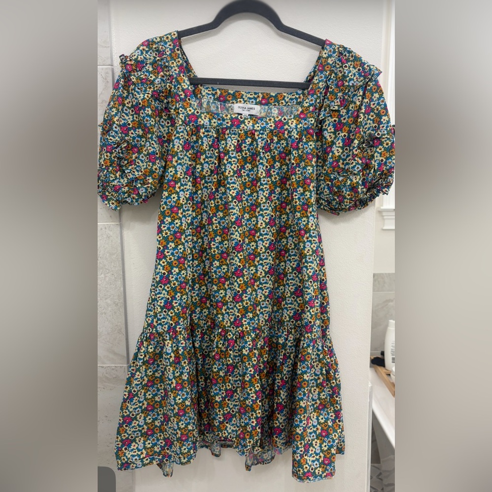 Olivia James Floral Puff Sleeve dress with tie belt